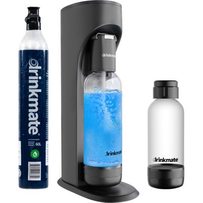 DrinkMate Sparkling Water and Soda Maker, Carbonates ANY Drink, Includes One 1L and One 0.5L Re-usable BPA-free Carbonating Bottles, 60L CO2 Cylinder and Patented Fizz Infuser, Matte Black