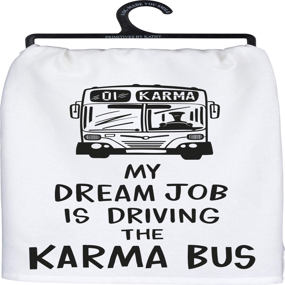 Primitives by Kathy LOL Dish Towel, 28"x 28", Dream Job Karma Bus