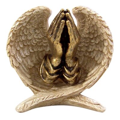 Angel Wings with Praying Hands Cast Resin Figurine Statue, 5 Inch