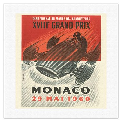 1960 XVIII Monaco Grand Prix - Drivers World Championship - Vintage Car Racing Poster by Jose Lorenzi c.1960 - Fine Art Rolled Canvas Print 16in x 20in