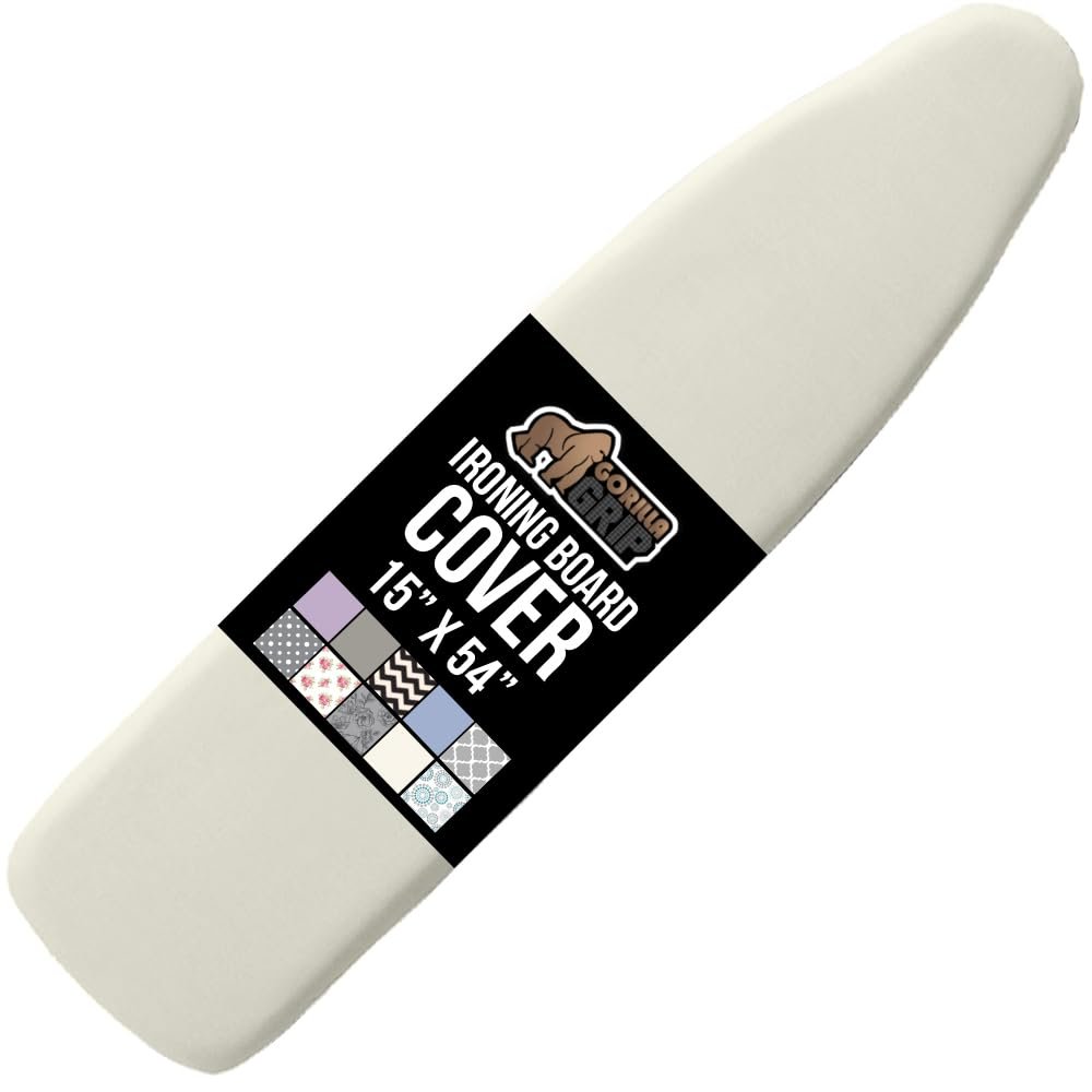 GORILLA GRIP The Original Ironing Board Cover and Pad, Silicone Coating, 400F Scorch Resistant Thick Padding, Heavy Duty Iron Covers Standard Boards, Hook and Loop Fastener Strap, Linen 15x54