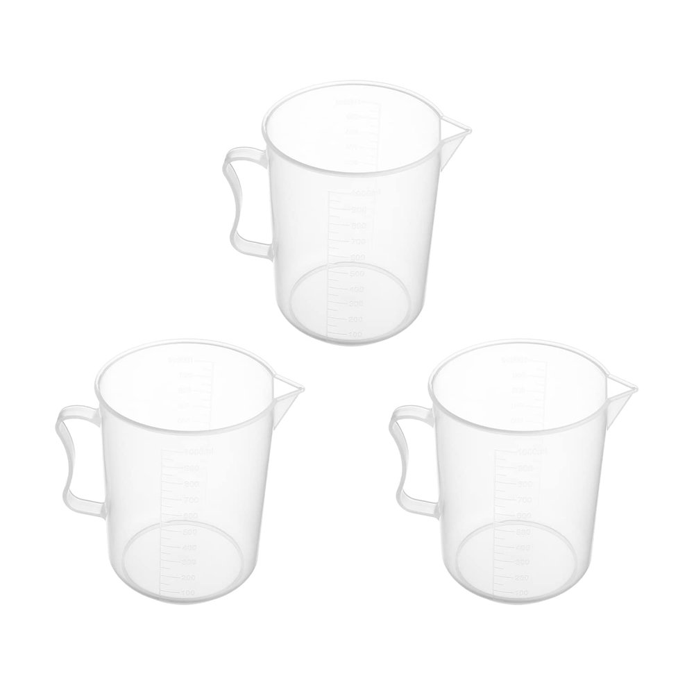 Othmro Measuring Cup 1000ml Plastic Graduated Beaker Transparent with Handle for Lab Kitchen Liquids 3 Pcs