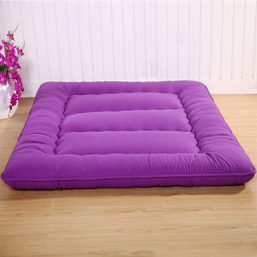 Japanese Floor Futon Mattress, Thick Soft Tatami Sleeping Pad Quilted Fitted Foldable Four Season Mattress Pad Roll Up Mat-Purple 100x200cm(39x79inch)