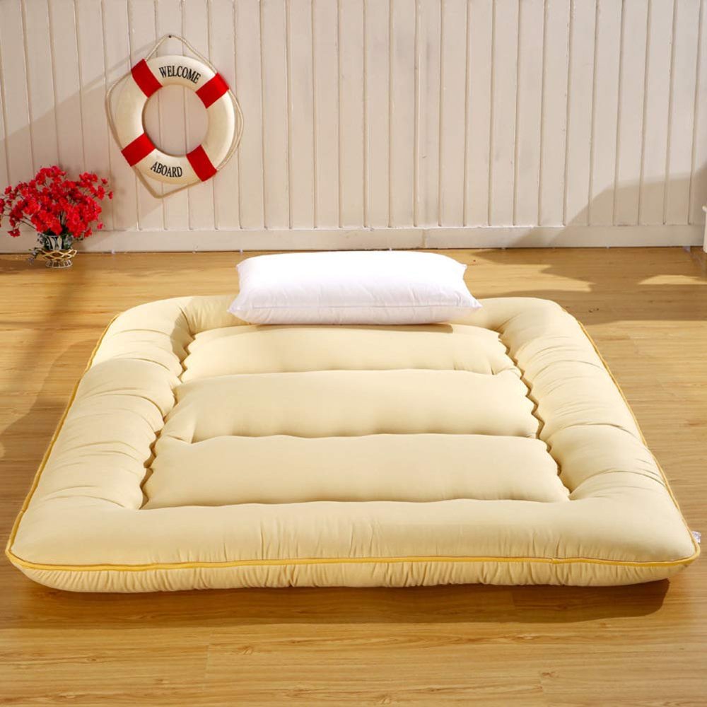 Japanese Floor Futon Mattress, Thick Soft Tatami Sleeping Pad Quilted Fitted Foldable Four Season Mattress Pad Roll Up Mat-Khaki 100x200cm(39x79inch)