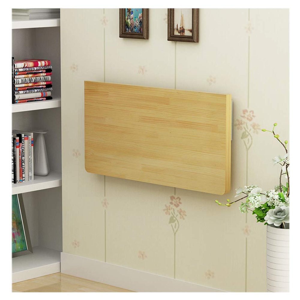 Concise Drop-Leaf Table Wall Mounted Solid Wood Kitchen Dining Desk with 2 Brackets Office Computer Desk Laptop Stand for Small Spaces Multi-Size Optional(70x50cm)
