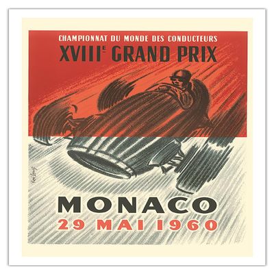 1960 XVIII Monaco Grand Prix - Drivers World Championship - Vintage Car Racing Poster by Jose Lorenzi c.1960 - Fine Art Matte Paper Print (Unframed) 30x44in