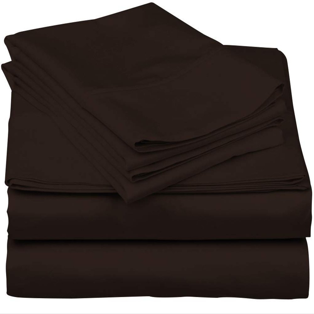 600-Thread-Count 100% Egyptian Cotton Bed Sheets, 5-Pc King,Choclate Sheet Set, Sateen Weave, Fits Mattress Upto 22'' Deep Pocket