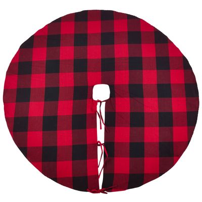 Occasion Gallery Red Holiday Buffalo Plaid Tree Skirt 72" Round, 100% Cotton