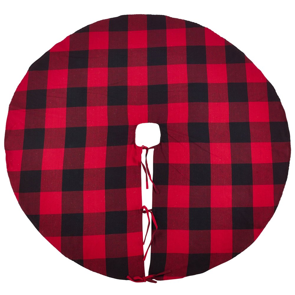 Occasion Gallery Red Holiday Buffalo Plaid Tree Skirt 72" Round, 100% Cotton