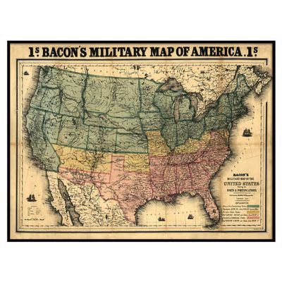 Civil War Map United States of America 1862, shewing The forts & fortifications. Vintage Reproduction map. 24x36 and More Sizes