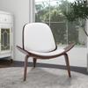 Belleze Mid-Century Modern Shell Side Accent Tripod Plywood Lounge Chair Walnut Upholstered Faux Leather, White view 2