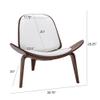 Belleze Mid-Century Modern Shell Side Accent Tripod Plywood Lounge Chair Walnut Upholstered Faux Leather, White view 3