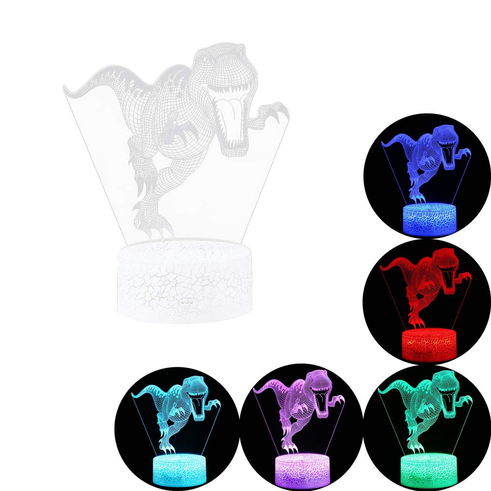 AKOAK Dinosaur Night Light 7 Color Changing LED 3D Optical Illusion Lamp with Remote Control Birthday for Boys Girls Kids Babies and Adults (Dinosaur 2)