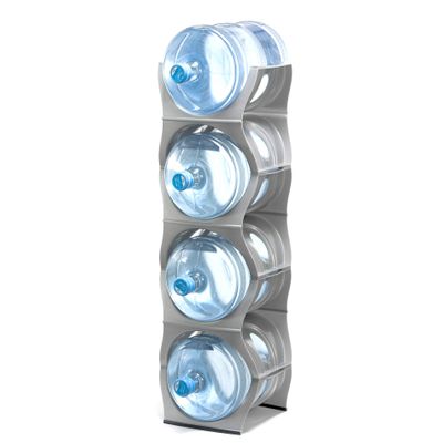 Bariboo Stackable Water Bottle Storage Rack Best Water Jugs 5 Gallon Organizer. Jug Holder for Kitchen, Cabinet and Office Organizing. Reinforced Polypropylene (Silver, 4 No Shelf)