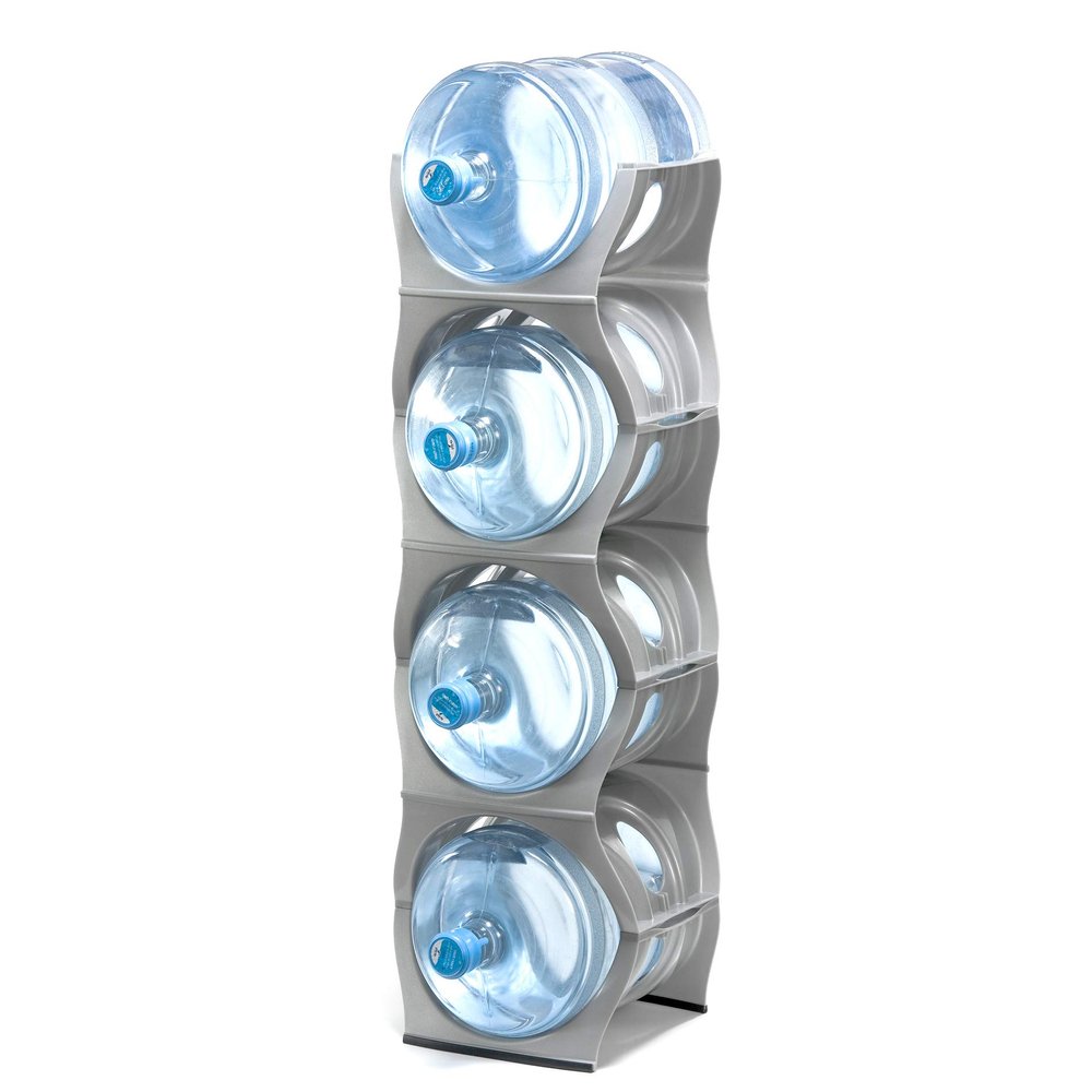 Bariboo Stackable Water Bottle Storage Rack Best Water Jugs 5 Gallon Organizer. Jug Holder for Kitchen, Cabinet and Office Organizing. Reinforced Polypropylene (Silver, 4 No Shelf)