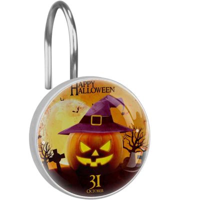 LORVIES Happy Halloween Smiling Pumpkin Shower Curtain Hooks Set of 12, Stainless Steel Shower Hooks Decorative Hanger Rings Rust Resistant for Bathroom Kids Room Fashion Home Decor