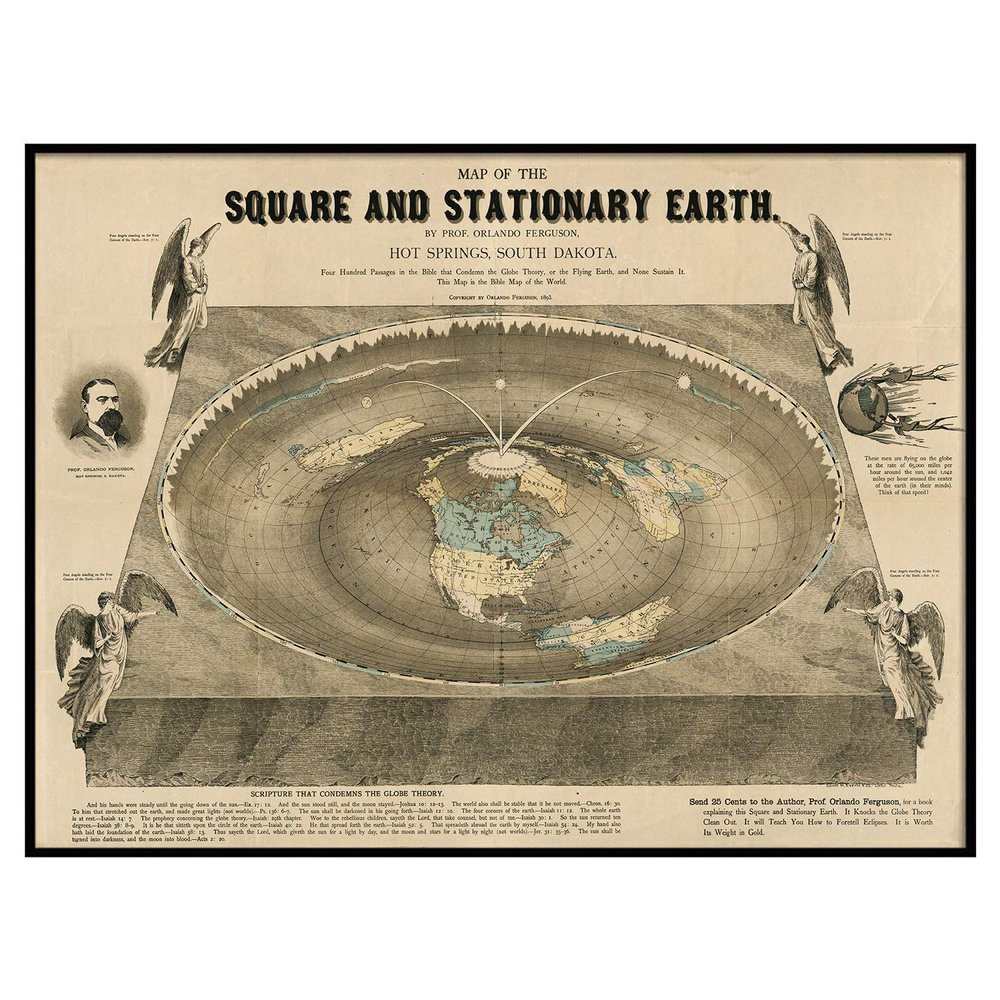 World Map Of Square Stationary Flat Earth 1893 Antique Reprint. Available on archival paper and canvas