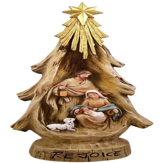 Avalon Gallery Nativity Sculptures - Joseph, Mary, & Jesus Holy Family Christmas Resin Figurine, 16.5" Tall, Rejoice Nativity Tree