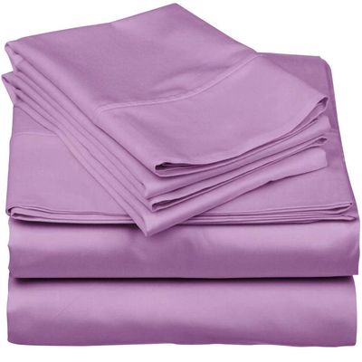 600-Thread-Count 100% Egyptian Cotton Bed Sheets, 5-Pc King,Lilac Sheet Set, Sateen Weave, Fits Mattress Upto 25'' Deep Pocket
