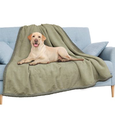 PAVILIA Waterproof Blanket for Couch, Sofa | Waterproof Dog Blanket for Large Dog, Puppy, Cat | Pet Blanket Protector | Plush Soft Warm Fuzzy Sherpa Blanket Bed Throw, Taupe, 60x80