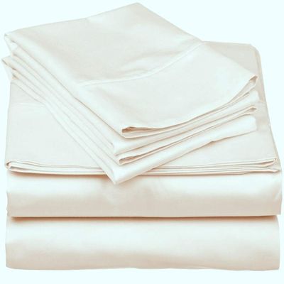 600-Thread-Count 100% Egyptian Cotton Bed Sheets, 5-Pc King,Cream Sheet Set, Sateen Weave, Fits Mattress Upto 33'' Deep Pocket