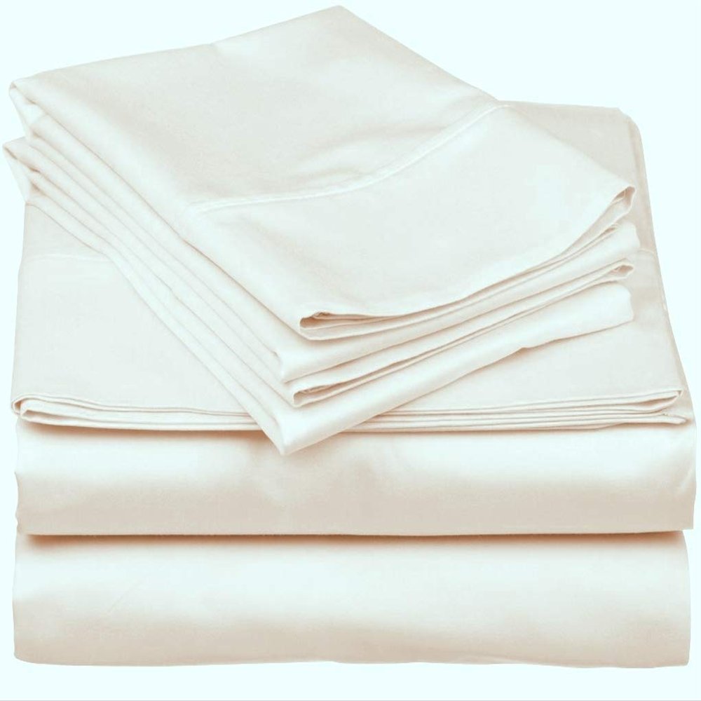 600-Thread-Count 100% Egyptian Cotton Bed Sheets, 5-Pc King,Cream Sheet Set, Sateen Weave, Fits Mattress Upto 33'' Deep Pocket