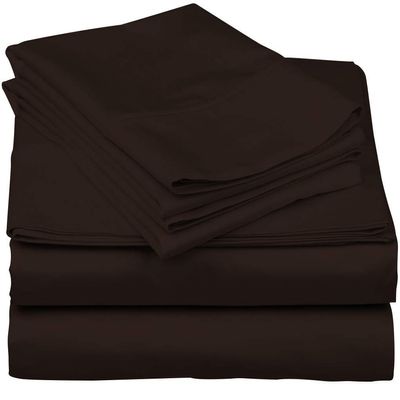 600-Thread-Count 100% Egyptian Cotton Bed Sheets, 5-Pc King,Choclate Sheet Set, Sateen Weave, Fits Mattress Upto 33'' Deep Pocket