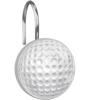 Golf Ball White Crystal Glass Shower Curtain Hooks Rings Decorative Bathroom Decor - Set of 12
