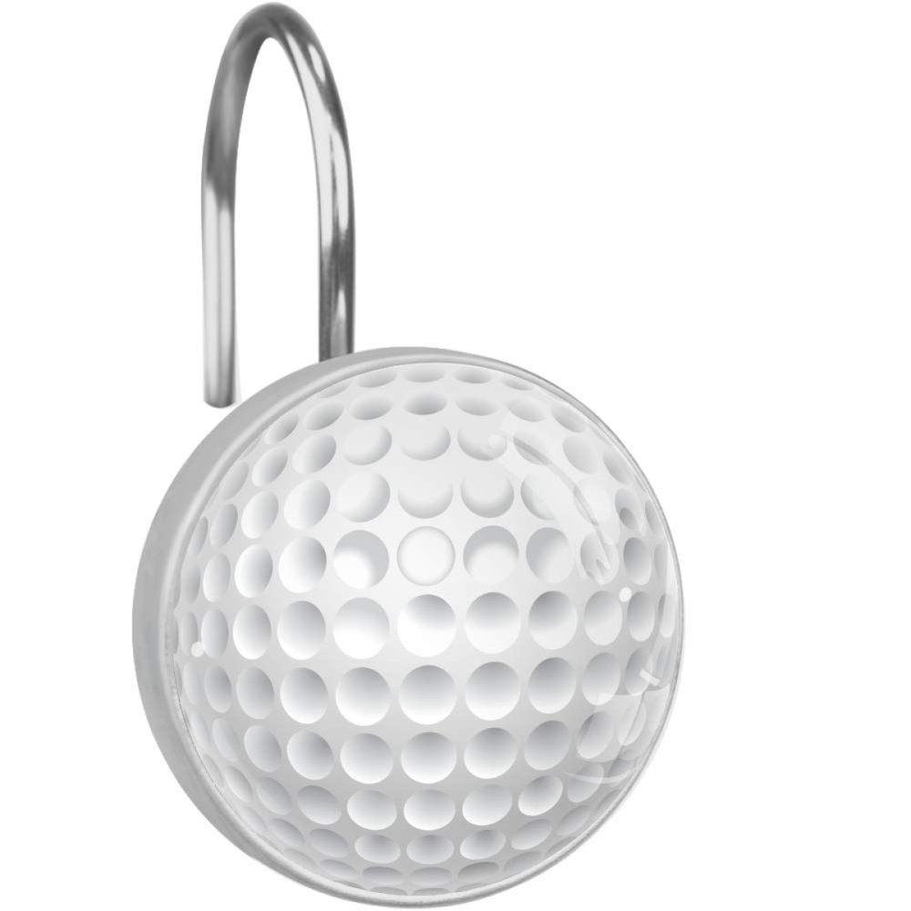 Golf Ball White Crystal Glass Shower Curtain Hooks Rings Decorative Bathroom Decor - Set of 12