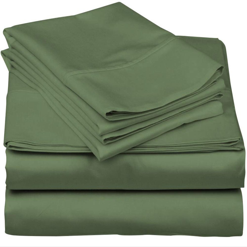600-Thread-Count 100% Egyptian Cotton Bed Sheets, 5-Pc King,Sage Sheet Set, Sateen Weave, Fits Mattress Upto 34'' Deep Pocket