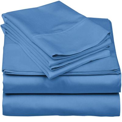 600-Thread-Count 100% Egyptian Cotton Bed Sheets, 5-Pc King,Sky Blue Sheet Set, Sateen Weave, Fits Mattress Upto 34'' Deep Pocket