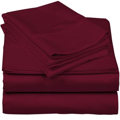 600-Thread-Count 100% Egyptian Cotton Bed Sheets, 5-Pc King,Burgundy Sheet Set, Sateen Weave, Fits Mattress Upto 32'' Deep Pocket
