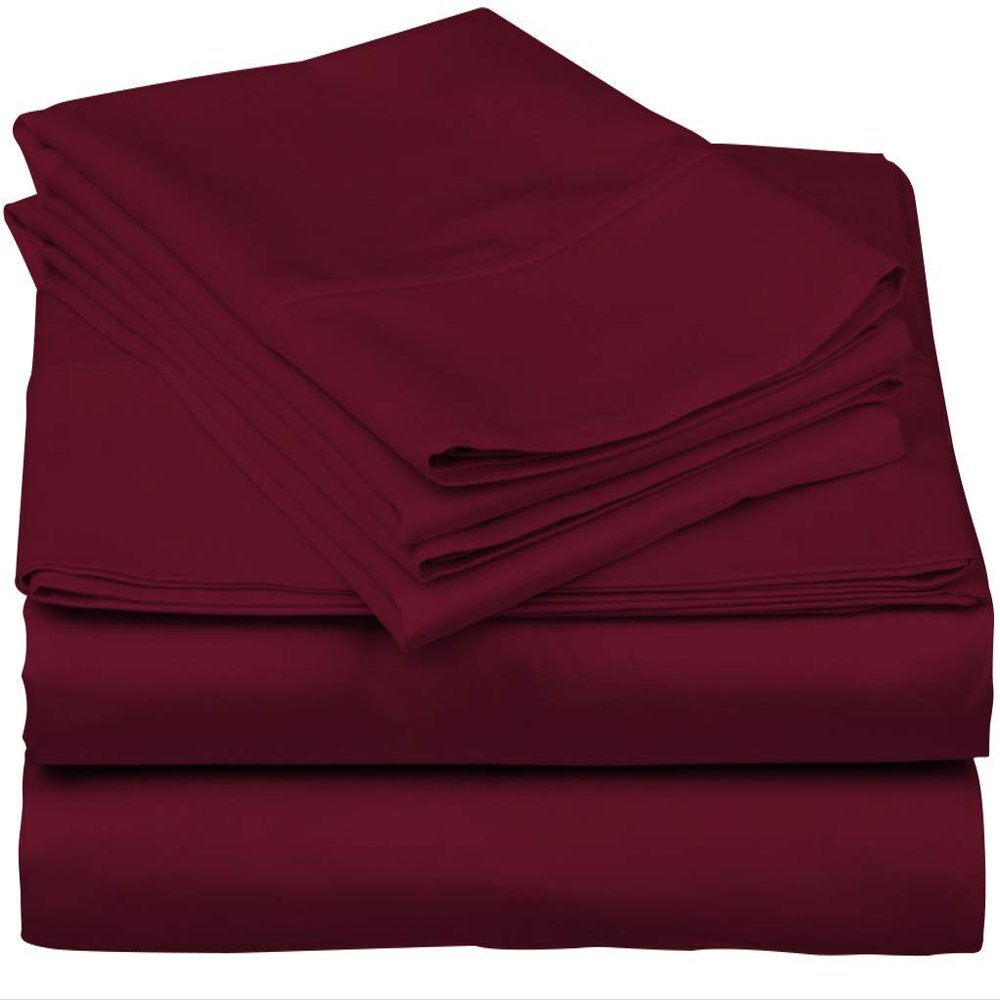 600-Thread-Count 100% Egyptian Cotton Bed Sheets, 5-Pc King,Burgundy Sheet Set, Sateen Weave, Fits Mattress Upto 32'' Deep Pocket
