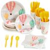 168-Piece Hot Air Balloon Party Decorations for Baby Shower, Birthday Party, Disposable Dinnerware Set with Paper Plates, Plastic Cutlery, Cups, and Napkins (Serves 24) view 1