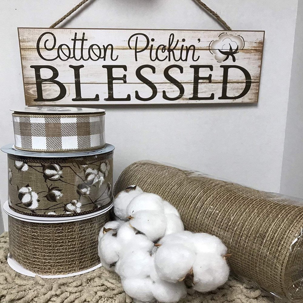 Mao 13x40cm Cotton Pickin Blessed Wreath kit Cotton Ribbon Wreath kit Cotton Pickin Blessed Sign Wreath Supplies Craft Supplies Wreath Center wre 836996