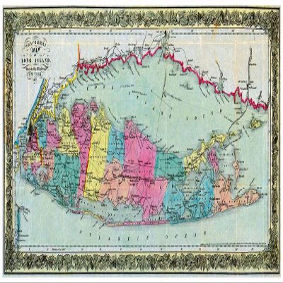 Antiguos Maps - Travelers Map of Long Island, New York by J.H. Colton & Co Circa 1857 - Measures 24 in x 60 in (610 mm x 1524 mm)