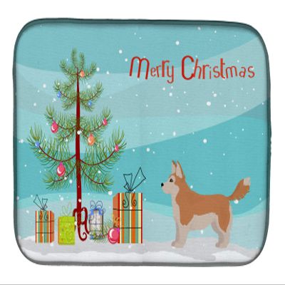 Caroline's Treasures CK3824DDM Corgi Husky Mix Christmas Tree Dish Drying Mat Absorbent Dish Drying Mat Pad for Kitchen Counter Dish Drainer Mat for Countertop, 14 x 21", Multicolor