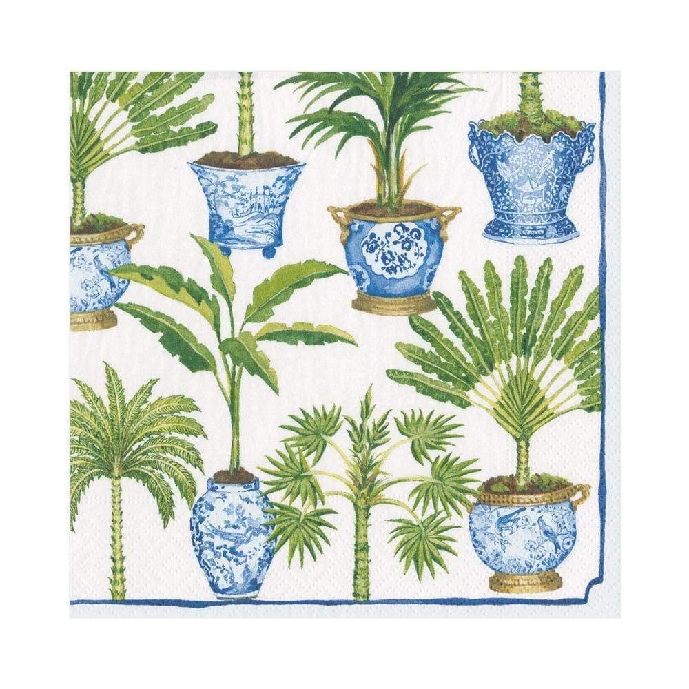 Caspari Potted Palms Paper Luncheon Napkins in White, Four Packs of 20