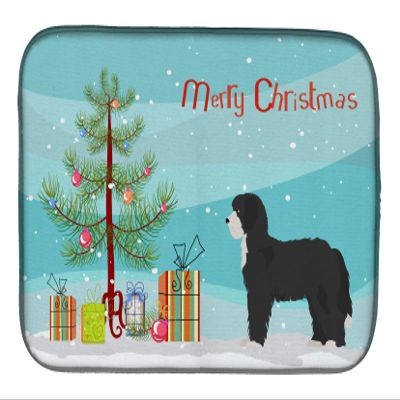 Caroline's Treasures CK3868DDM Black Sheepadoodle Christmas Tree Dish Drying Mat Absorbent Dish Drying Mat Pad for Kitchen Counter Dish Drainer Mat for Countertop, 14 x 21", Multicolor