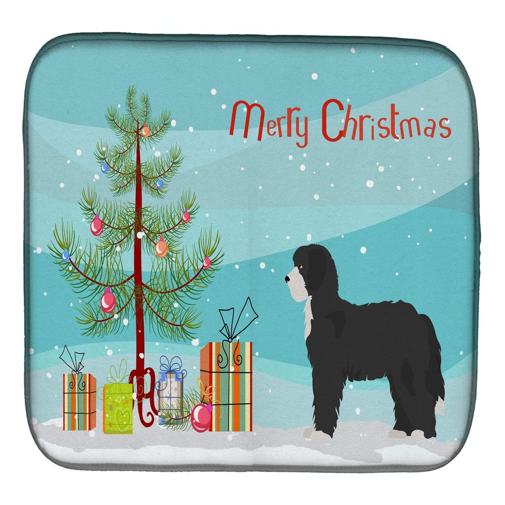 Caroline's Treasures CK3868DDM Black Sheepadoodle Christmas Tree Dish Drying Mat Absorbent Dish Drying Mat Pad for Kitchen Counter Dish Drainer Mat for Countertop, 14 x 21", Multicolor