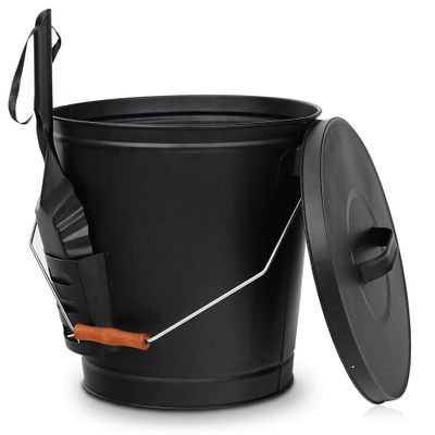 ZenStyle 5.15 Gallon Ash Bucket with Lid and Galvanized Iron Pai for Fireplace,Fire Pit,Barbecue,Stove.