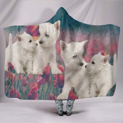 Pawfeel Cute Westie Dog Print Hooded Blanket