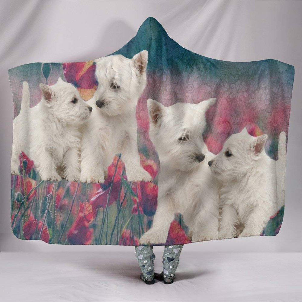 Pawfeel Cute Westie Dog Print Hooded Blanket