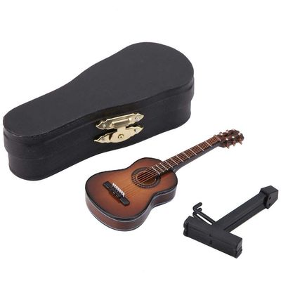 Wooden Mini Guitar Model with Holder and Delicate Box Musical Instrument Miniature Decoration for Home Coffee Ornament