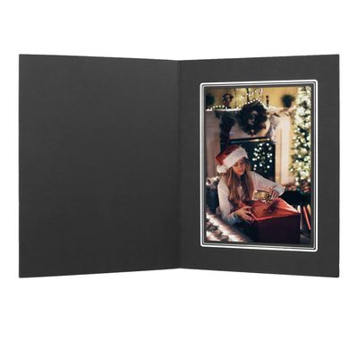 Golden State Art, Pack of 25, 5x7 Photo Folders, Cardboard Picture Frame, Paper Frame Cards, Greetings/Invitation Special Events: Graduation, Christmas (Black with Silver Lining)