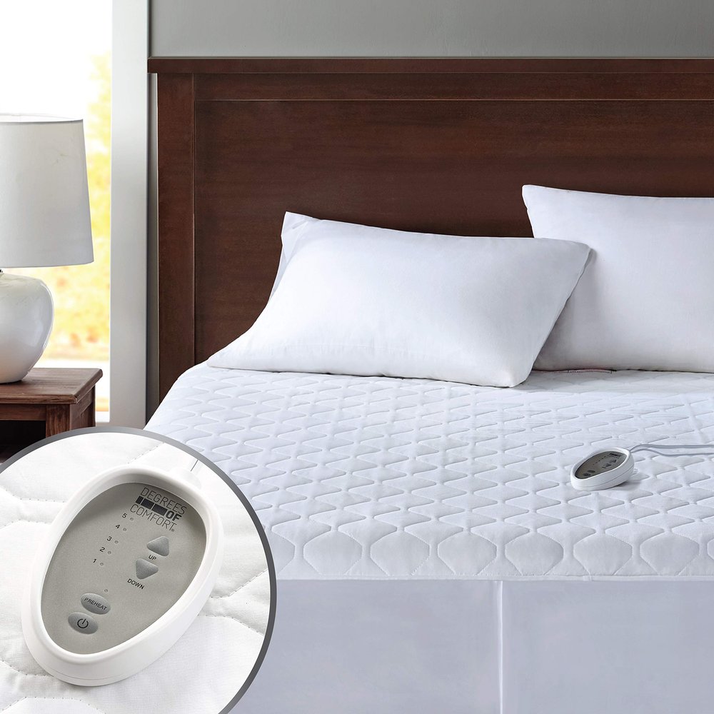 Degrees Of Comfort Heated Mattress Pad Twin Size | Zone Heating Electric Bed Warmer W/Auto Shut Off | Fit Up to 15 Inch | 12.5ft Long Cord - 39x75 Inch, White