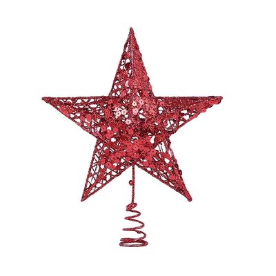 AKOAK Sparkly Mini Hollow Christmas Tree Top Star - Christmas Tree Decoration or Indoor Party Home Decor (Red, 5.9 inches)