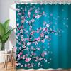 LIVILAN Cherry Blossom Shower Curtain Japanese Shower Curtain Floral Sakura Plum Blossom Flower Shower Curtains with 12 Hooks Teal Blue and Pink Pretty Shower Curtain, 72" W x 84" H view 1