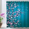 LIVILAN Cherry Blossom Shower Curtain Japanese Shower Curtain Floral Sakura Plum Blossom Flower Shower Curtains with 12 Hooks Teal Blue and Pink Pretty Shower Curtain, 72" W x 84" H view 2