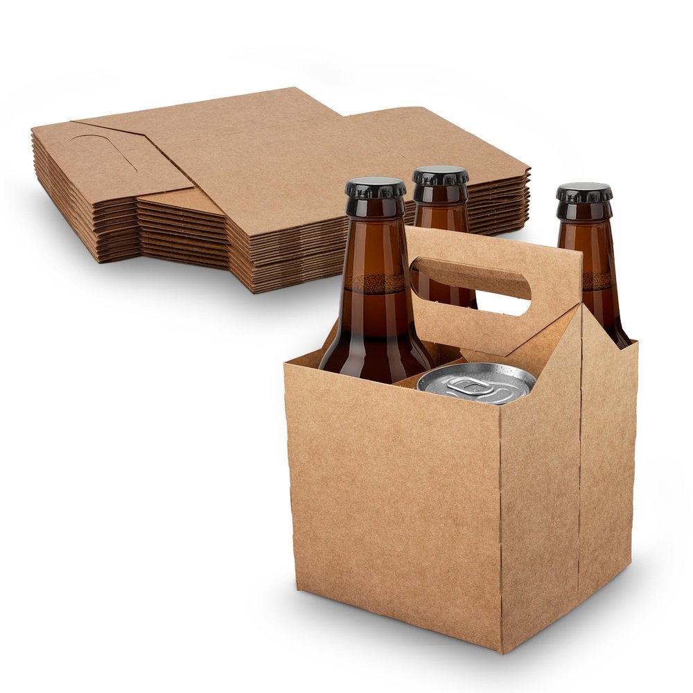 MT Products Kraft 4 Bottle Holder 12 oz. each - Disposable Bottle Carrier for Transport (Pack of 10) - Made in USA